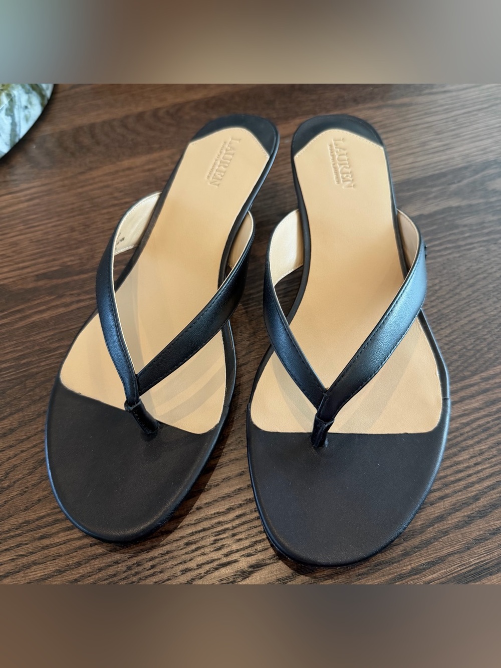 Ralph Lauren Francesca Black Leather Thong Sandals Size 10 - New, never used!